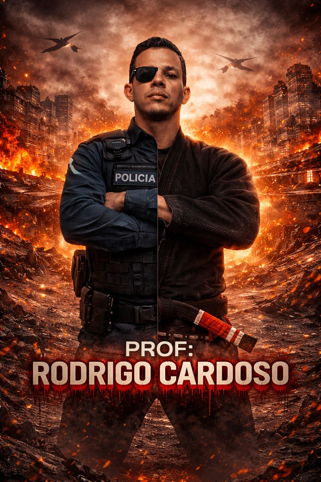 Professor Rodrigo policial e faixa-preta